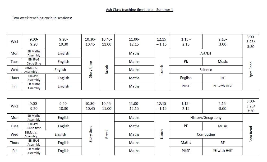 Ash Class Timetable