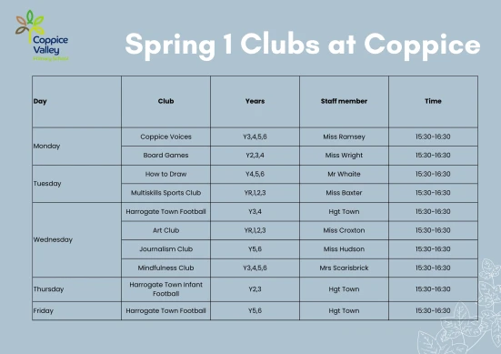 Spring 1 Clubs