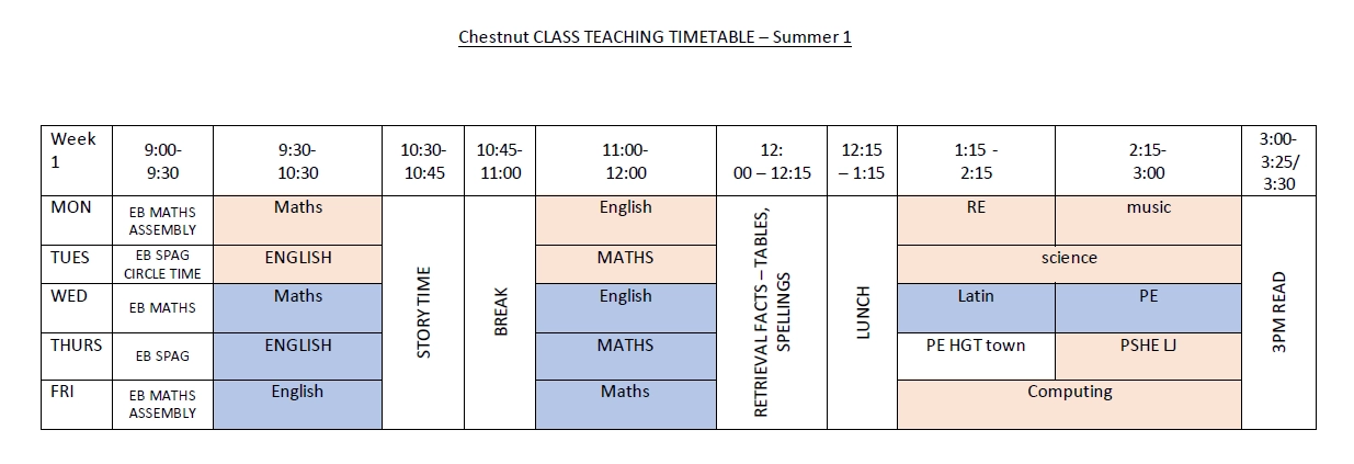Chestnut Class Timetable